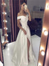 A Line Off the Shoulder White Slit Prom Dress LBQ2066